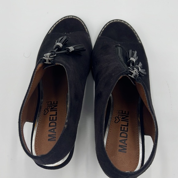 Madeline Black Suede Heels Zipper Tassel Sandals Ankle Booty Size 6 - Picture 4 of 13